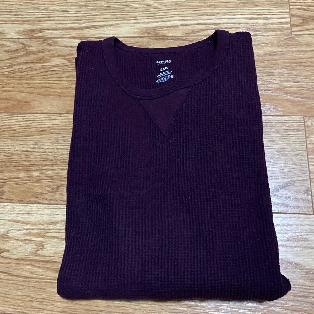 Sonoma Men's Deep Purple Crewneck Pullover Waffle Design Shirt